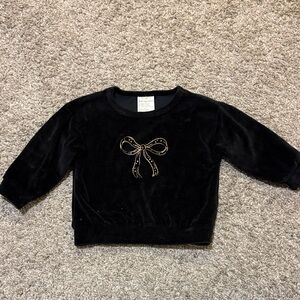 First Impressions Black Velvet Sweater with Gold Bow